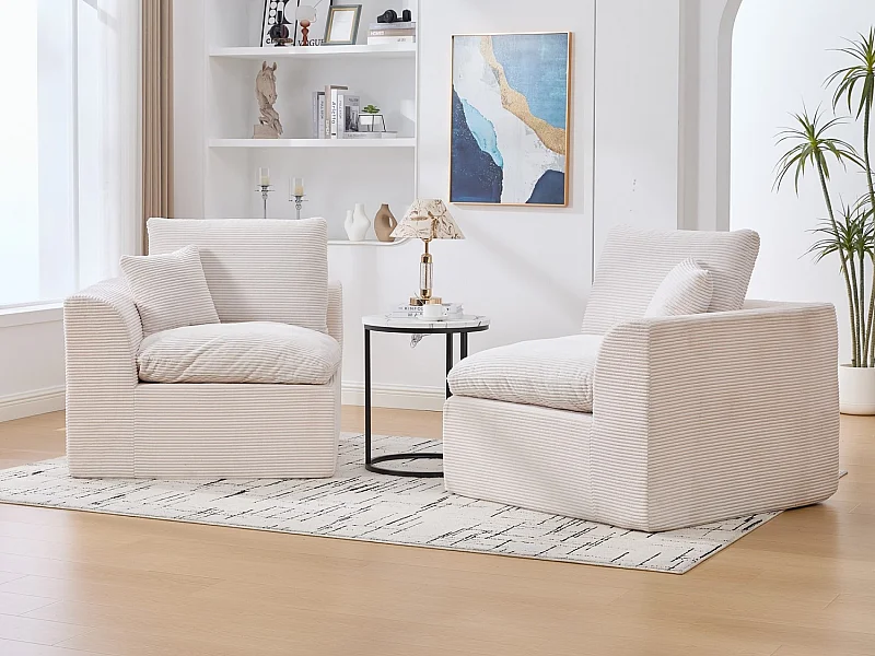 Câlin - Set Canapé 2 Places Modulable - 2 Canapés d'Appoint en Velours Côtelé - 4 Coussins Ergonomiques Inclus - Ensemble Salon Modulable pour Salle de Séjour