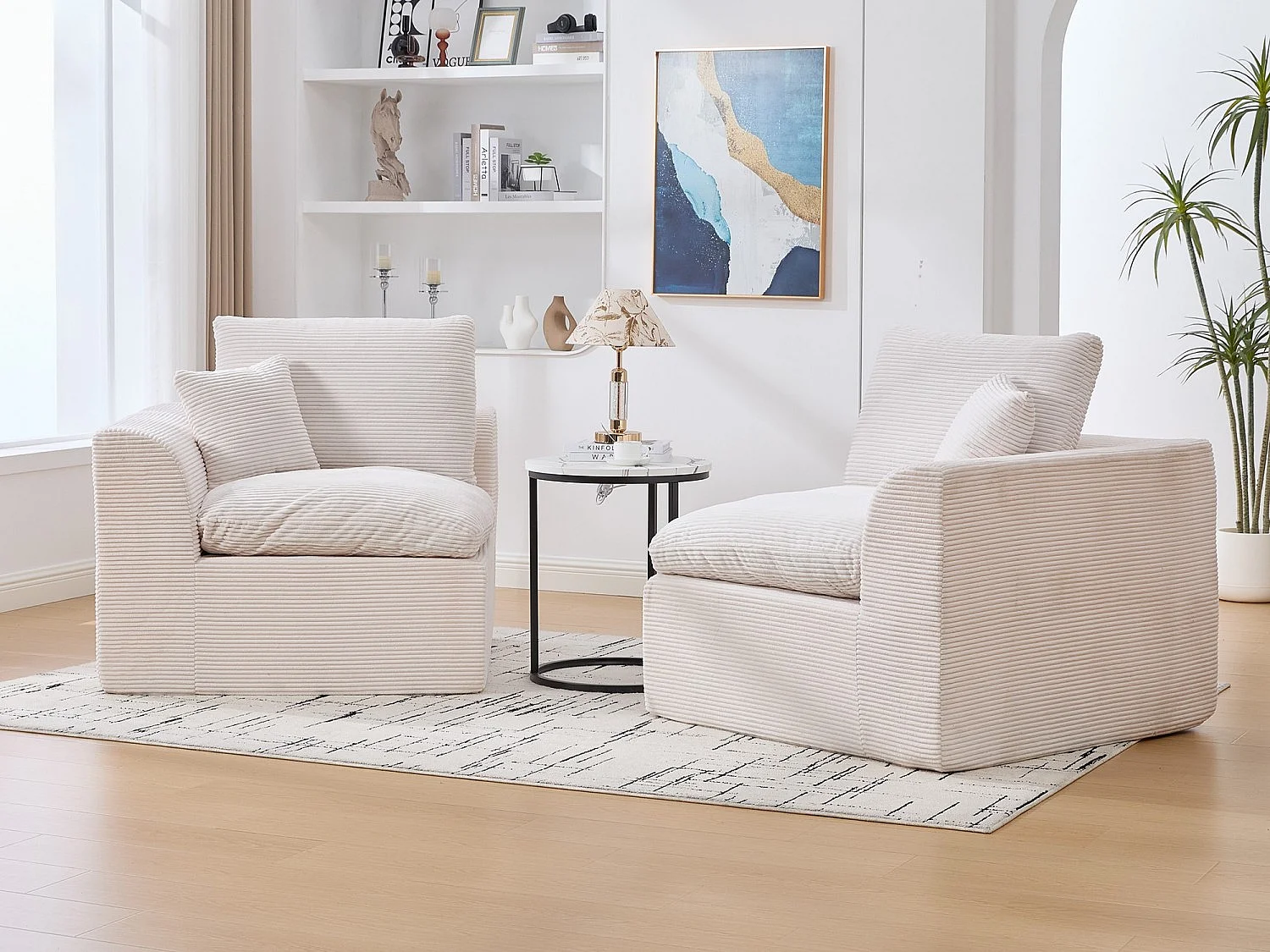 Câlin - Set Canapé 2 Places Modulable - 2 Canapés d'Appoint en Velours Côtelé - 4 Coussins Ergonomiques Inclus - Ensemble Salon Modulable pour Salle de Séjour