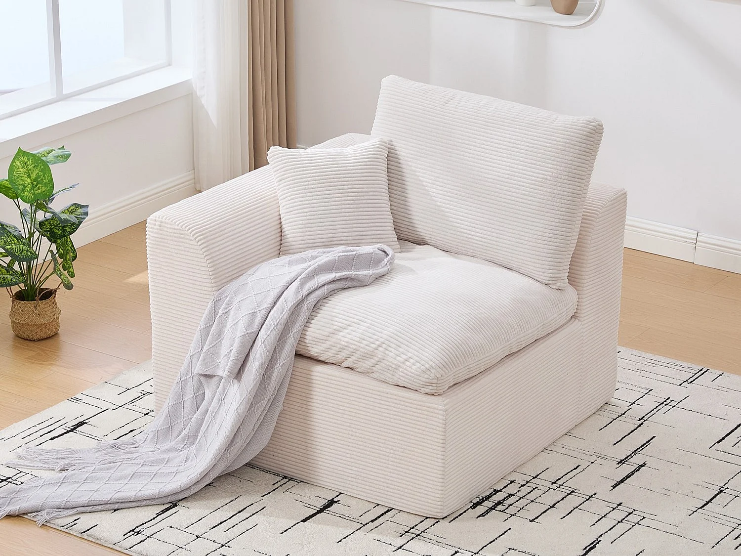 Câlin - Canapé 1 Places Modulable - Canapés d'Appoint en Velours Côtelé - 2 Coussins Ergonomiques Inclus - Ensemble Salon Modulable pour Salle de Séjour