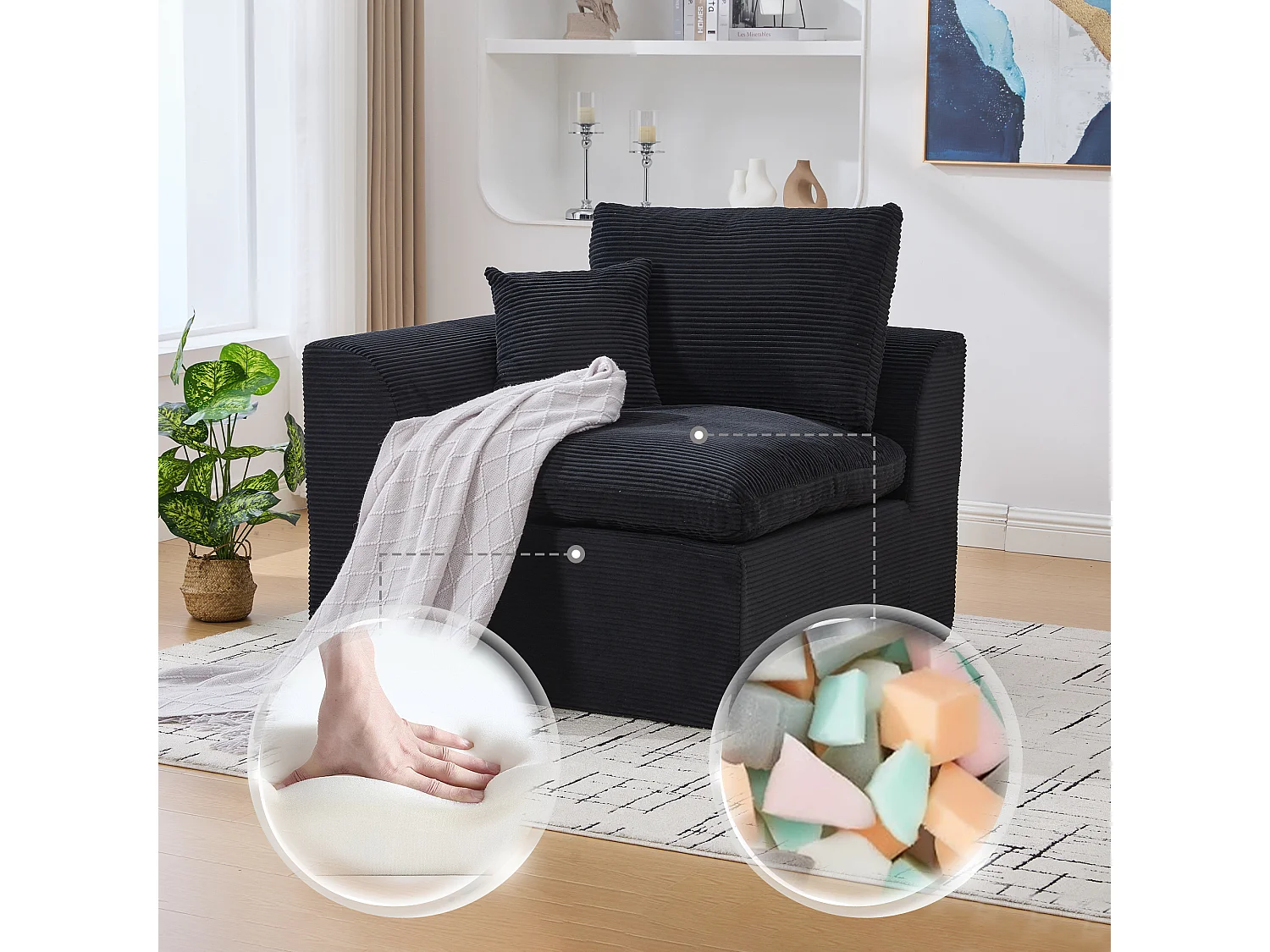 Câlin - Canapé 1 Places Modulable - Canapés d'Appoint en Velours Côtelé - 2 Coussins Ergonomiques Inclus - Ensemble Salon Modulable pour Salle de Séjour