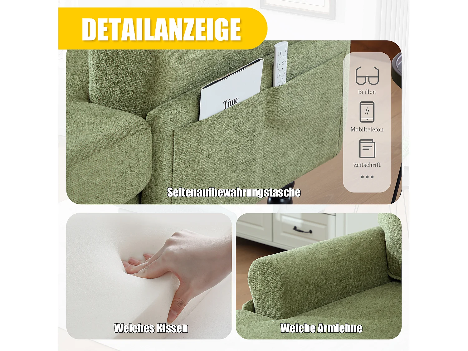Relaxzetel 1 Zitplaats in Chenille - Omhullende Rugleuning - Extra Diepe Zitting van 100 cm - Structuur tot 250 kg - Ideaal voor de Woonkamer, Kantoor en Balkon - M