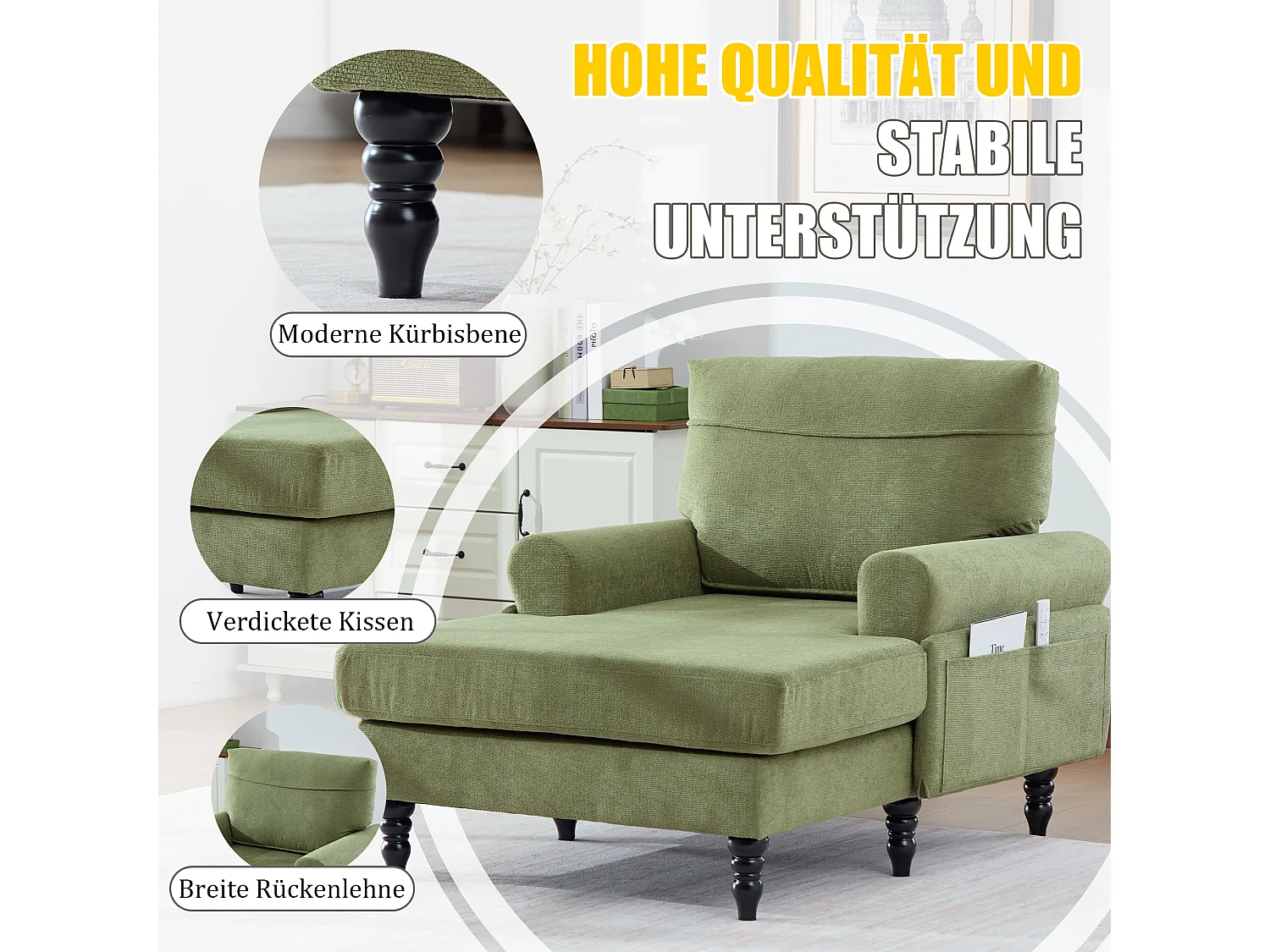 Relaxzetel 1 Zitplaats in Chenille - Omhullende Rugleuning - Extra Diepe Zitting van 100 cm - Structuur tot 250 kg - Ideaal voor de Woonkamer, Kantoor en Balkon - M