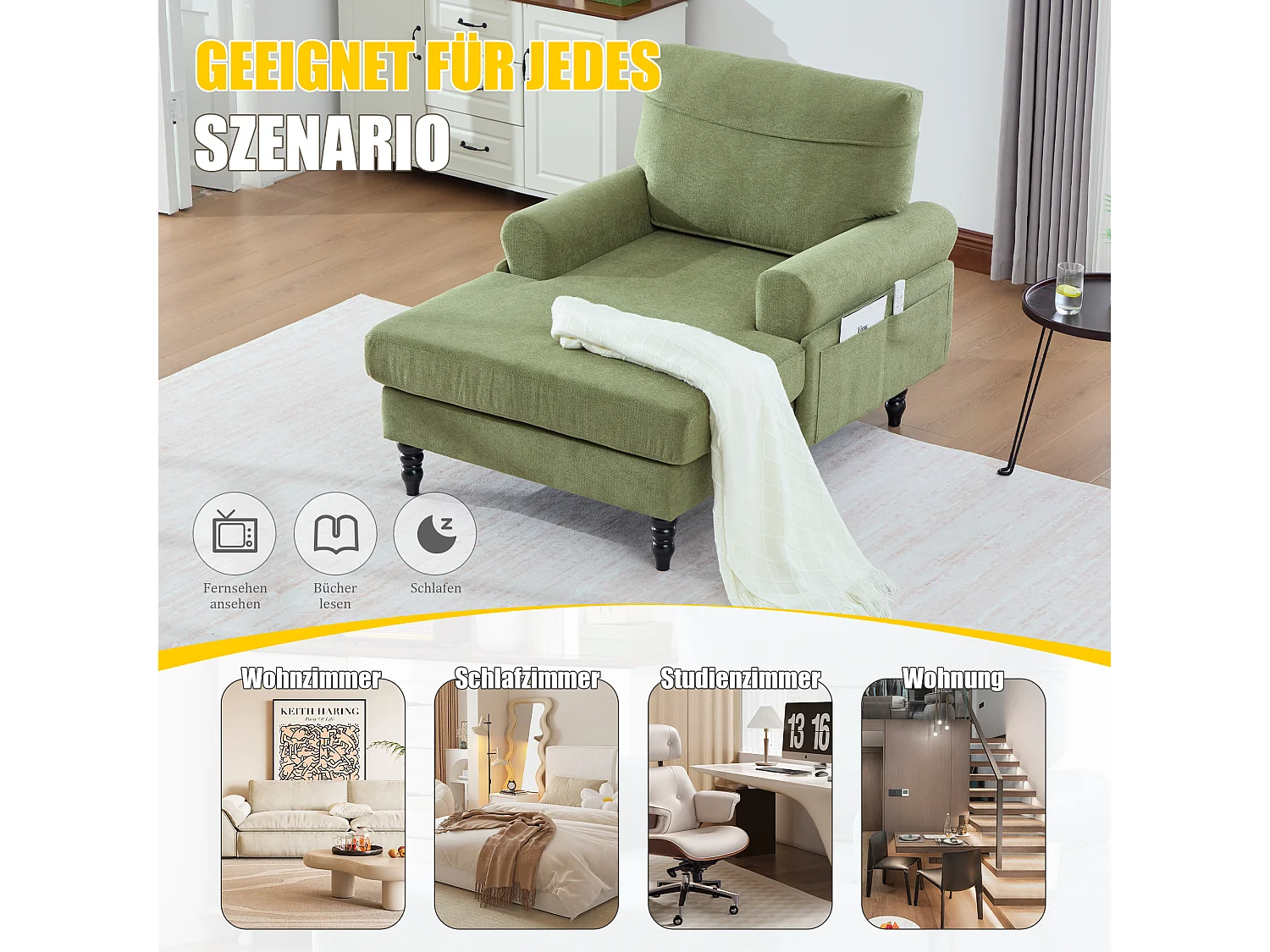 Relaxzetel 1 Zitplaats in Chenille - Omhullende Rugleuning - Extra Diepe Zitting van 100 cm - Structuur tot 250 kg - Ideaal voor de Woonkamer, Kantoor en Balkon - M