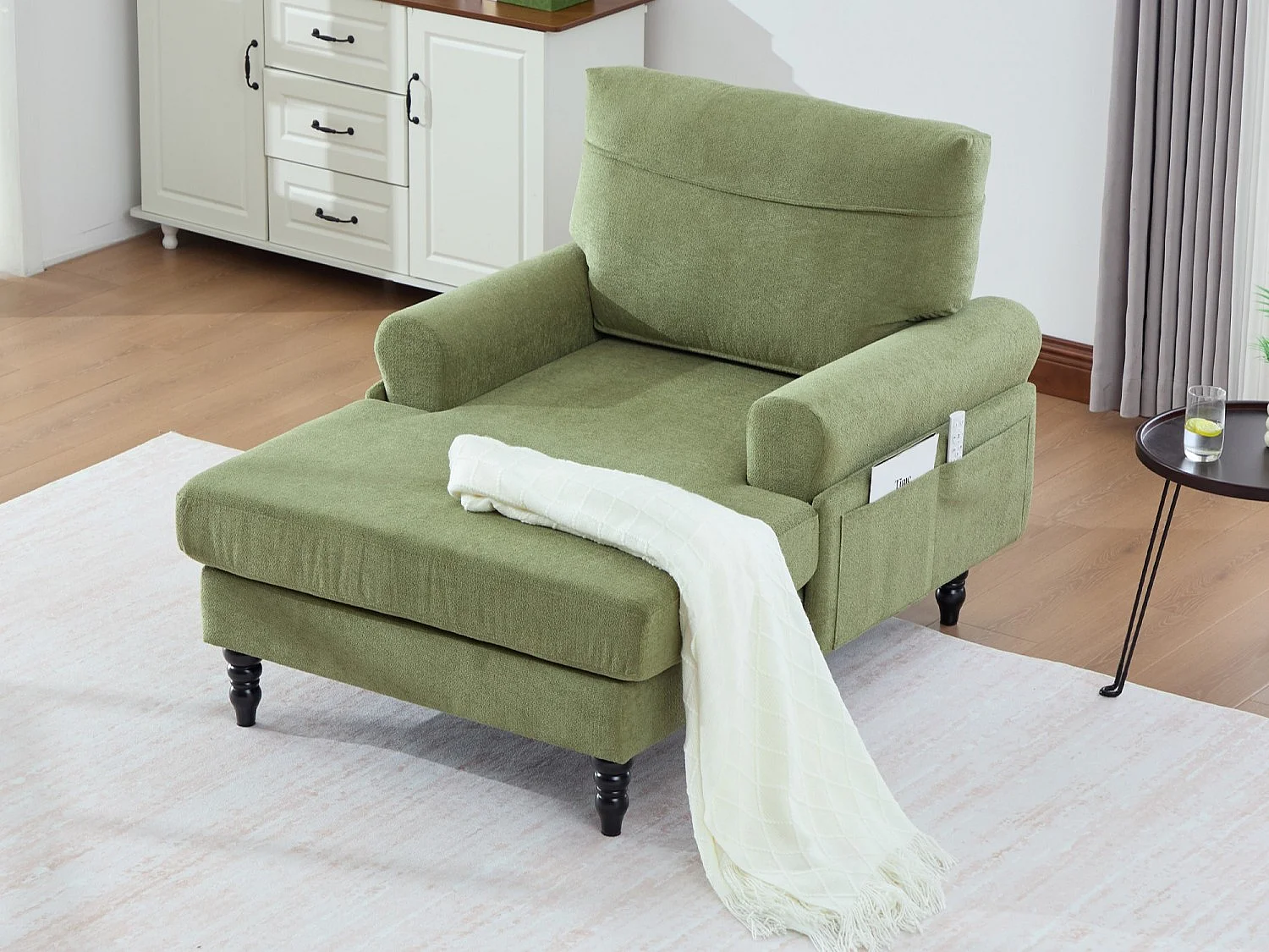 Canapé Relax 1 Place en Chenille - Dossier Enveloppant - Assise Extra-Profonde 100cm - Structure 250kg - Idéal Salon, Bureau et Balcon - Pieds Bois Massif