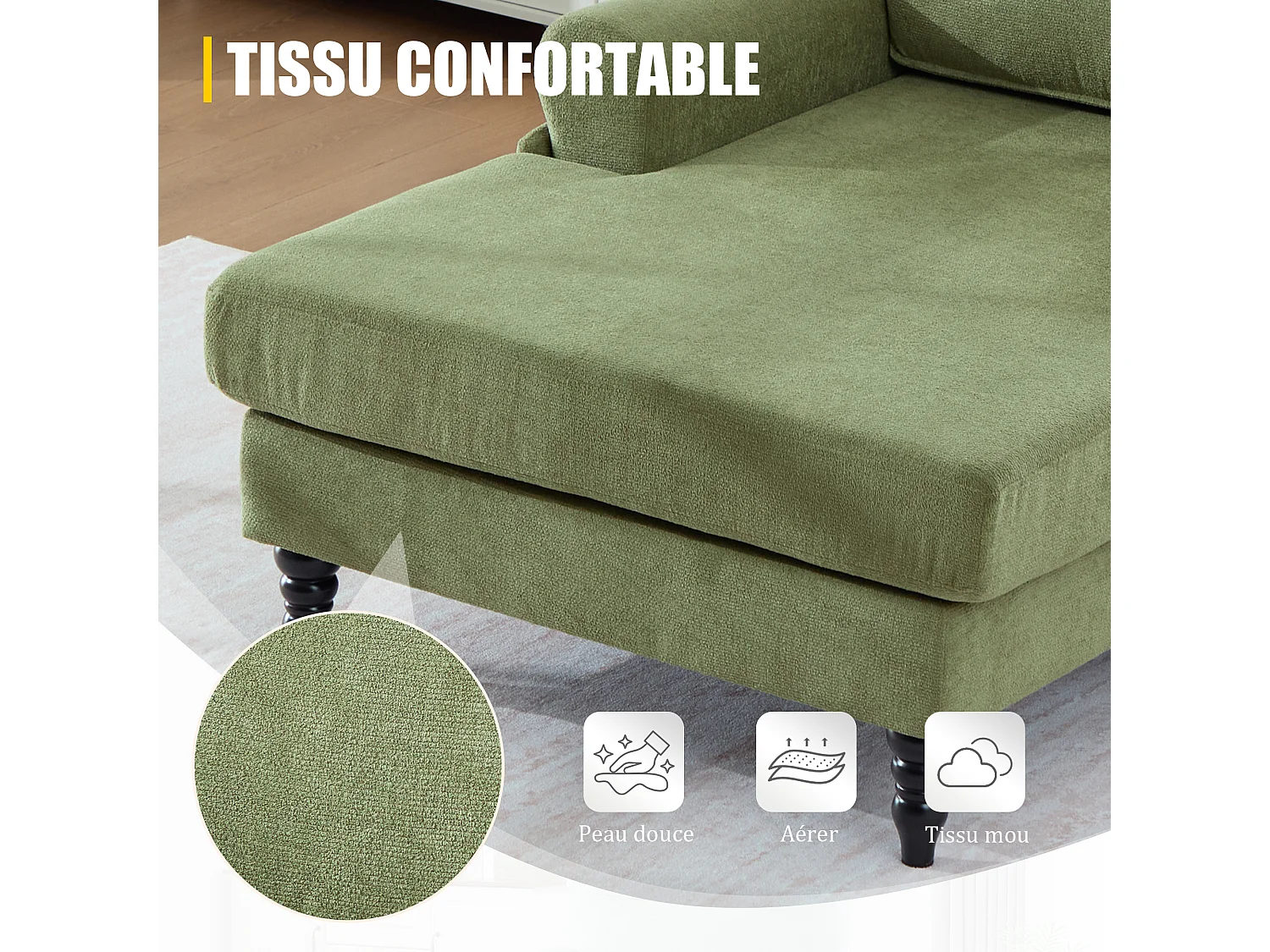 Canapé Relax 1 Place en Chenille - Dossier Enveloppant - Assise Extra-Profonde 100cm - Structure 250kg - Idéal Salon, Bureau et Balcon - Pieds Bois Massif