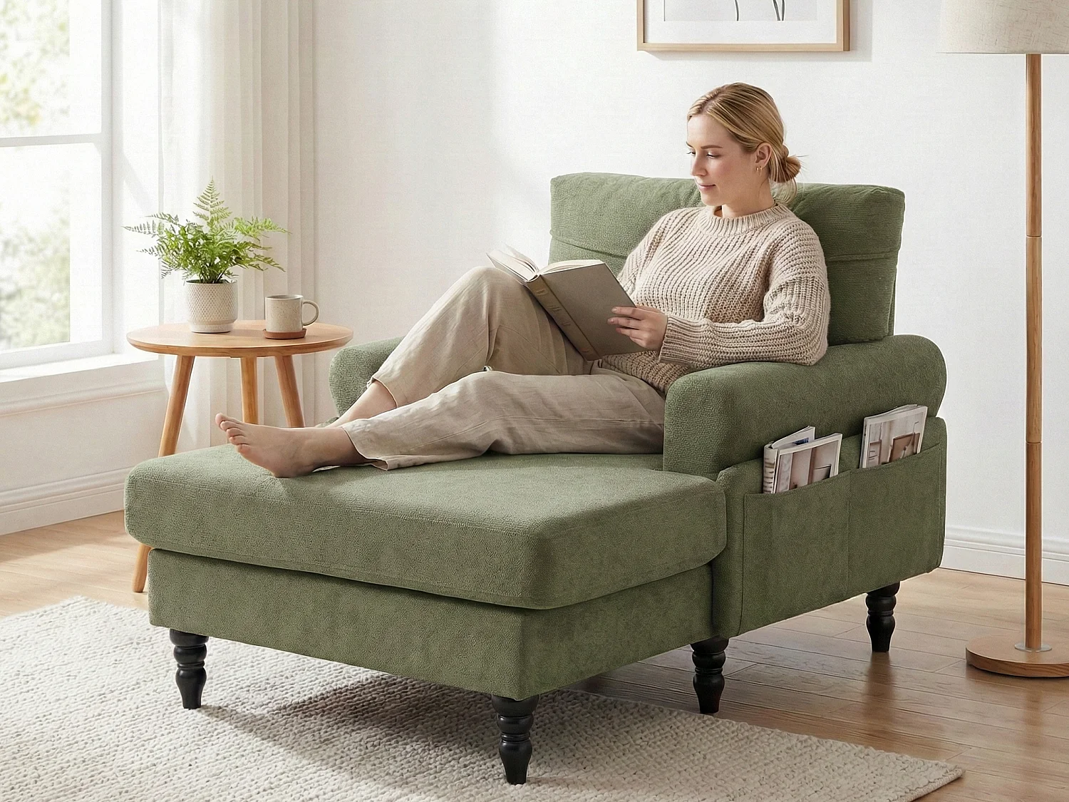 Canapé Relax 1 Place en Chenille - Dossier Enveloppant - Assise Extra-Profonde 100cm - Structure 250kg - Idéal Salon, Bureau et Balcon - Pieds Bois Massif