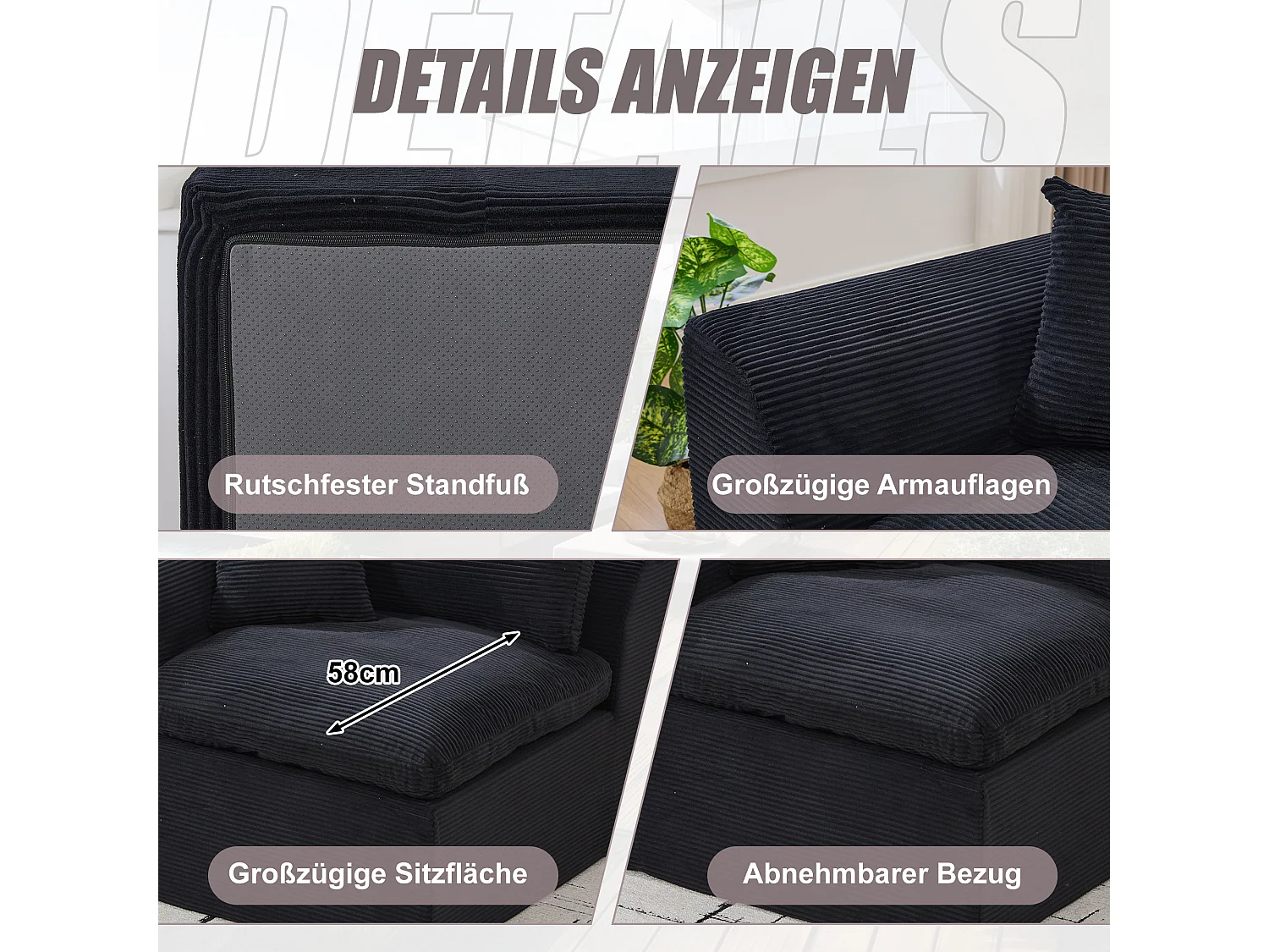 Câlin - Set Canapé 2 Places Modulable - 2 Canapés d'Appoint en Velours Côtelé - 4 Coussins Ergonomiques Inclus - Ensemble Salon Modulable pour Salle de Séjour