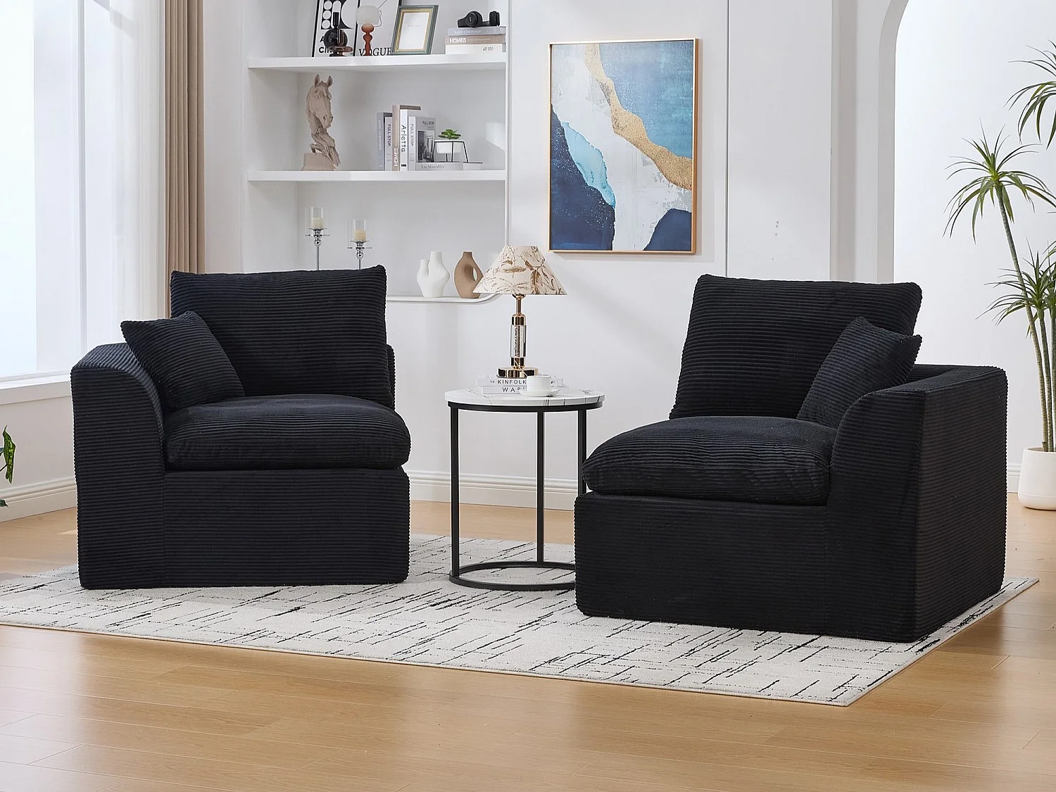 Câlin - Set Canapé 2 Places Modulable - 2 Canapés d'Appoint en Velours Côtelé - 4 Coussins Ergonomiques Inclus - Ensemble Salon Modulable pour Salle de Séjour