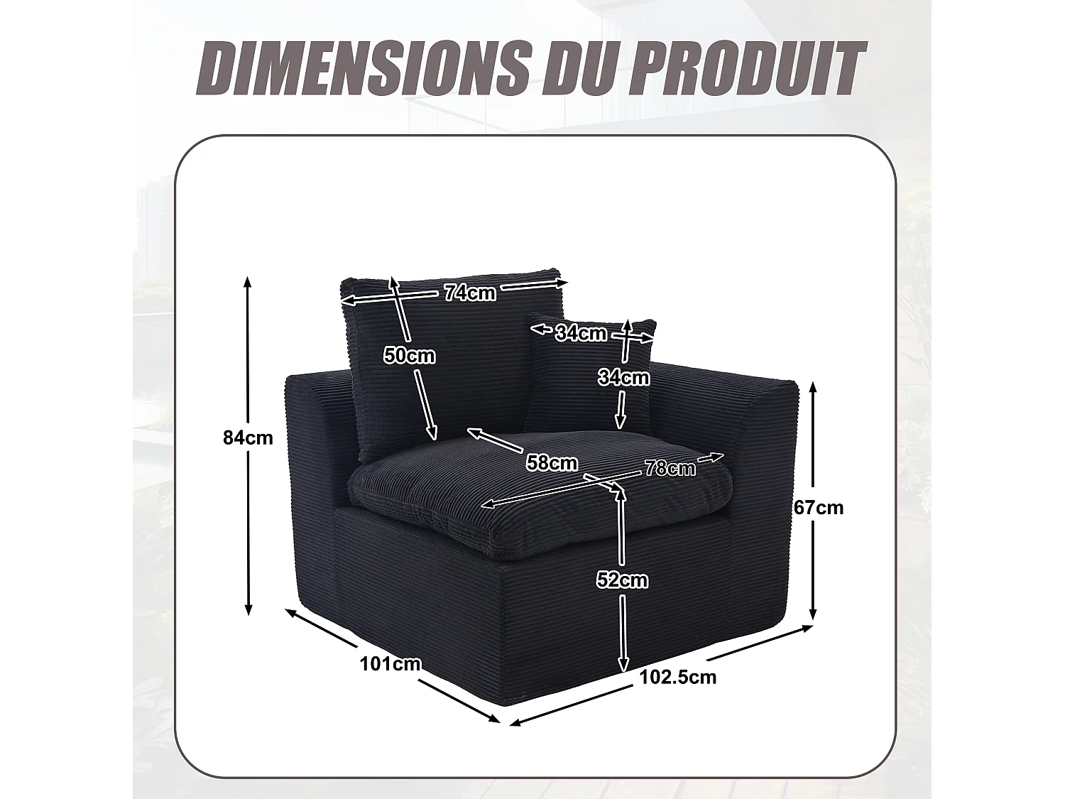 Câlin - Set Canapé 2 Places Modulable - 2 Canapés d'Appoint en Velours Côtelé - 4 Coussins Ergonomiques Inclus - Ensemble Salon Modulable pour Salle de Séjour
