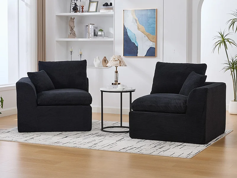 Câlin - Set Canapé 2 Places Modulable - 2 Canapés d'Appoint en Velours Côtelé - 4 Coussins Ergonomiques Inclus - Ensemble Salon Modulable pour Salle de Séjour