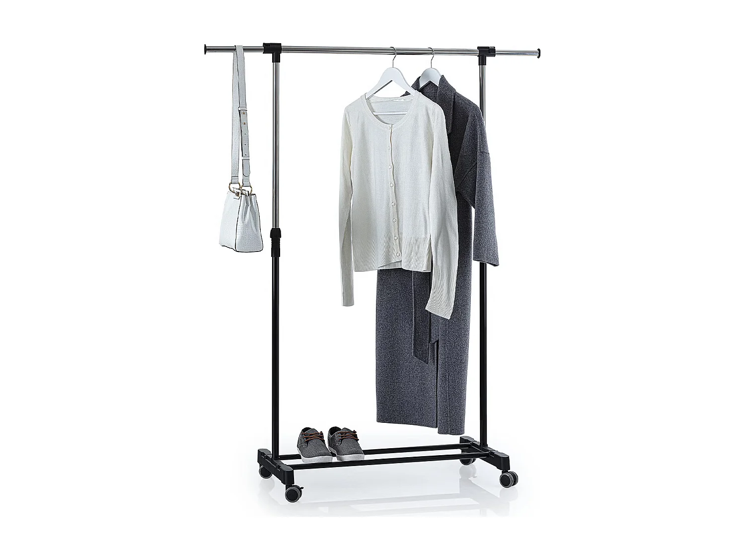 Portant à vêtements simple à roulettes extensible en acier inoxydable - Longueur 120,5 x largeur 42,5 x Hauteur 156,5 cm