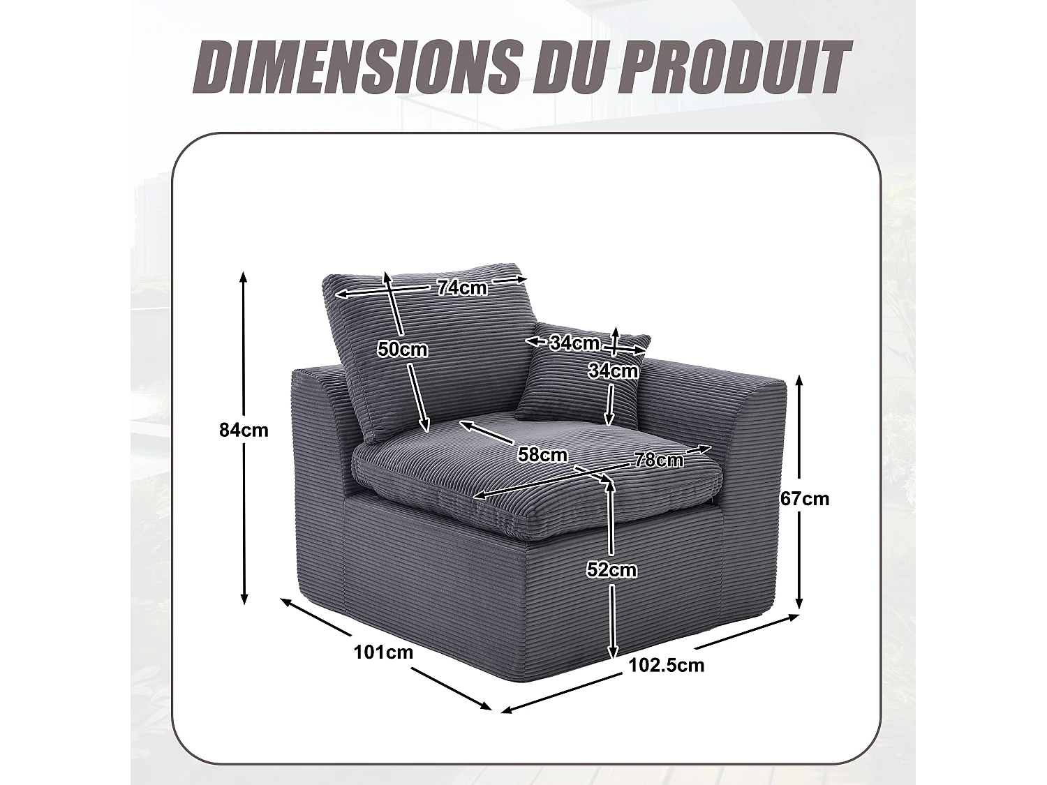 Câlin - Set Canapé 2 Places Modulable - 2 Canapés d'Appoint en Velours Côtelé - 4 Coussins Ergonomiques Inclus - Ensemble Salon Modulable pour Salle de Séjour