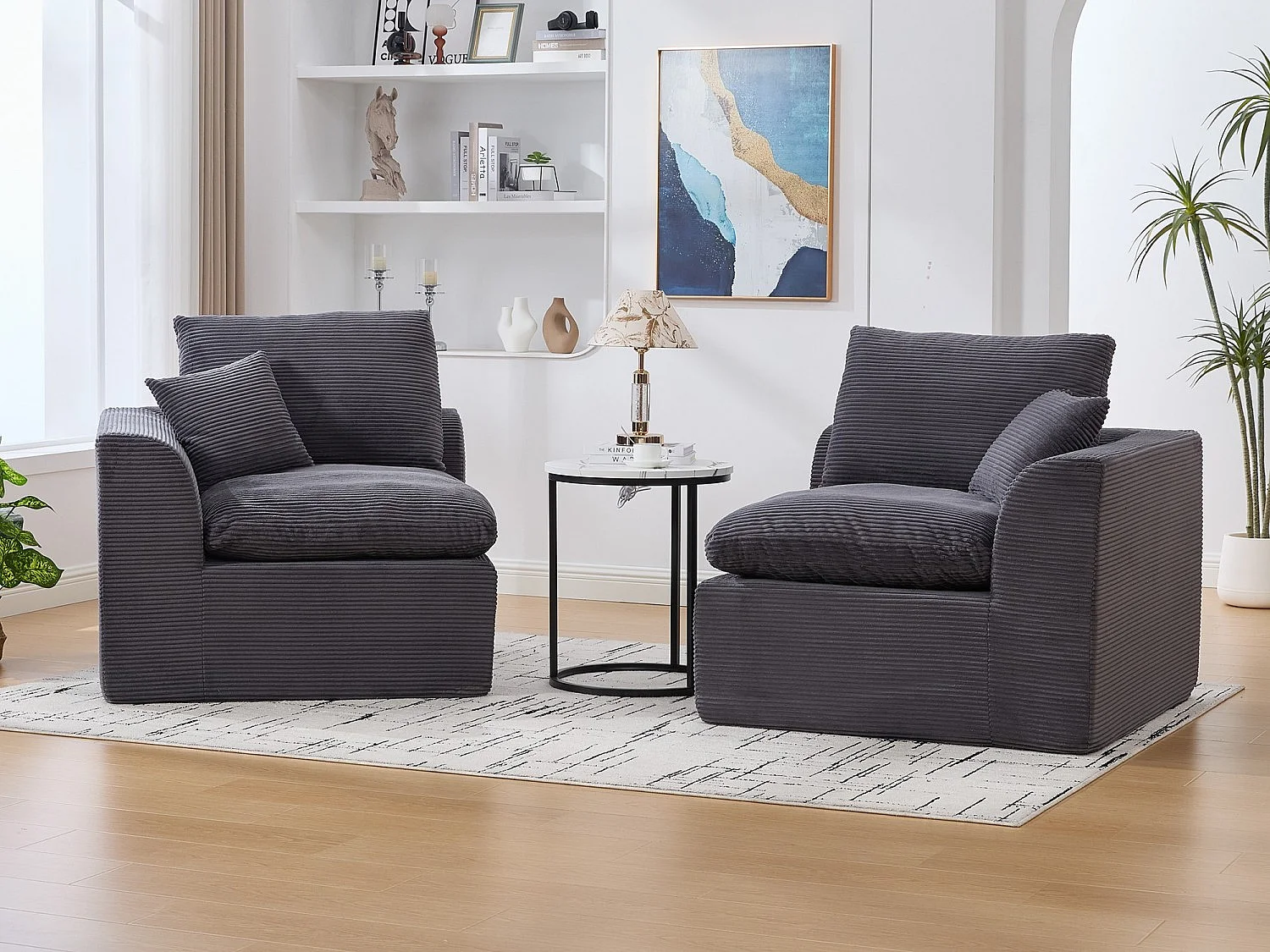 Câlin - Set Canapé 2 Places Modulable - 2 Canapés d'Appoint en Velours Côtelé - 4 Coussins Ergonomiques Inclus - Ensemble Salon Modulable pour Salle de Séjour