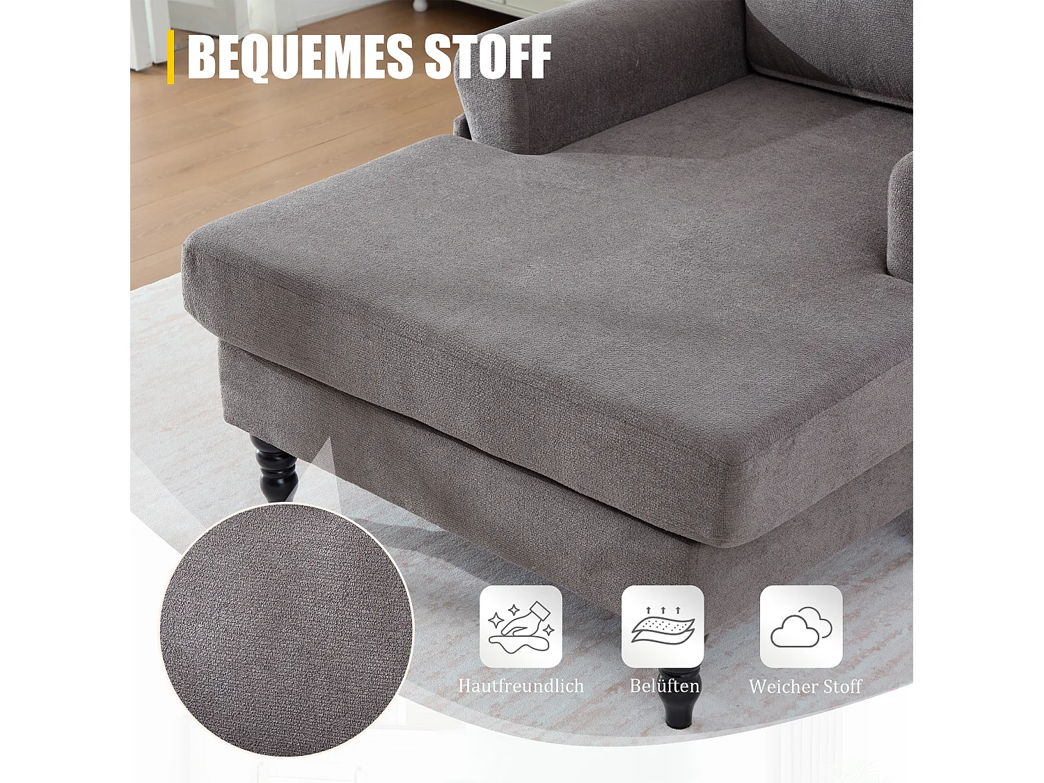 Relaxzetel 1 Zitplaats in Chenille - Omhullende Rugleuning - Extra Diepe Zitting van 100 cm - Structuur tot 250 kg - Ideaal voor de Woonkamer, Kantoor en Balkon - M