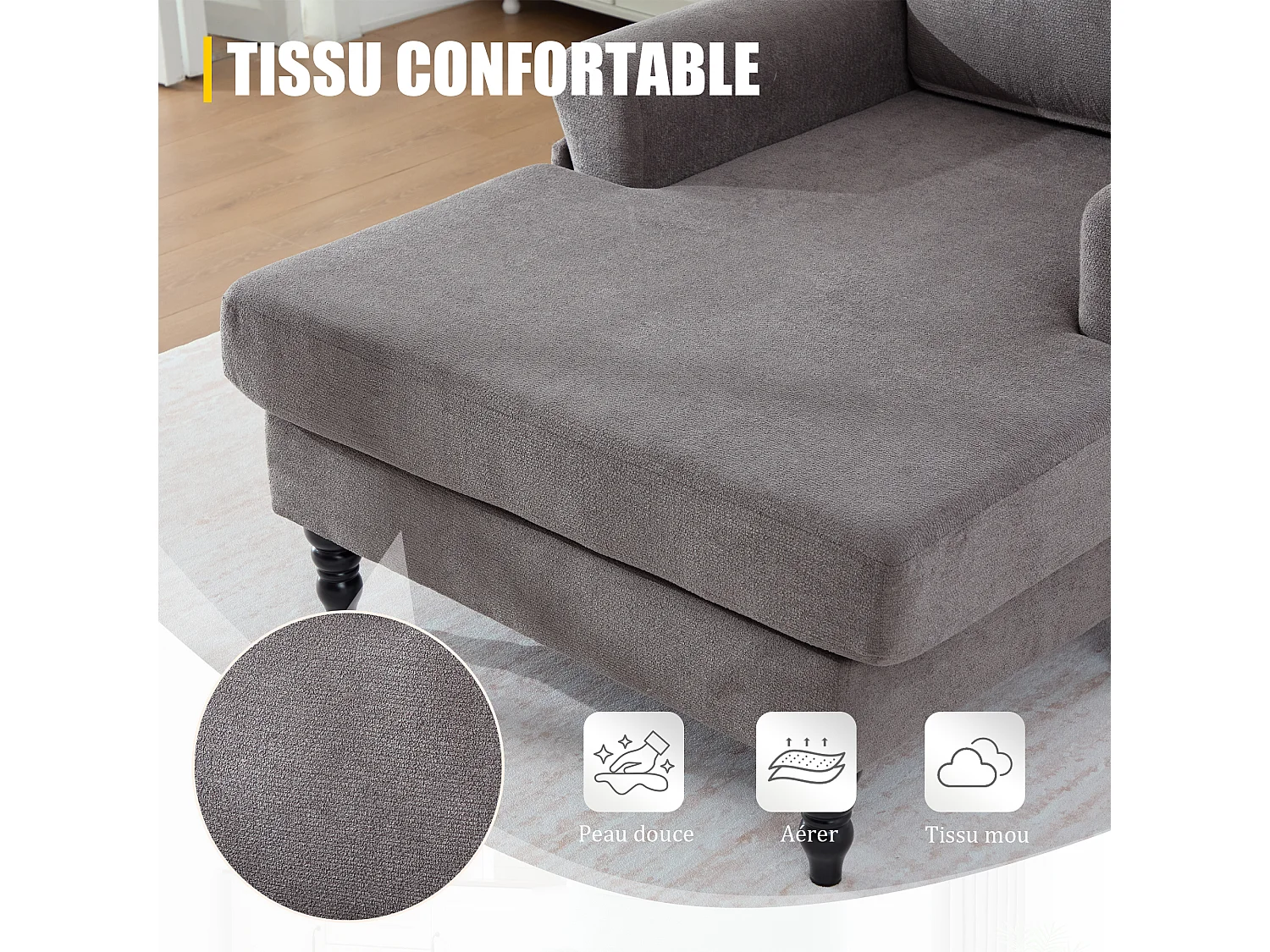 Canapé Relax 1 Place en Chenille - Dossier Enveloppant - Assise Extra-Profonde 100cm - Structure 250kg - Idéal Salon, Bureau et Balcon - Pieds Bois Massif