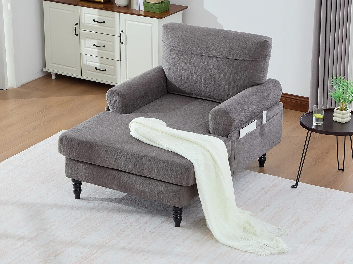 Canapé Relax 1 Place en Chenille - Dossier Enveloppant - Assise Extra-Profonde 100cm - Structure 250kg - Idéal Salon, Bureau et Balcon - Pieds Bois Massif