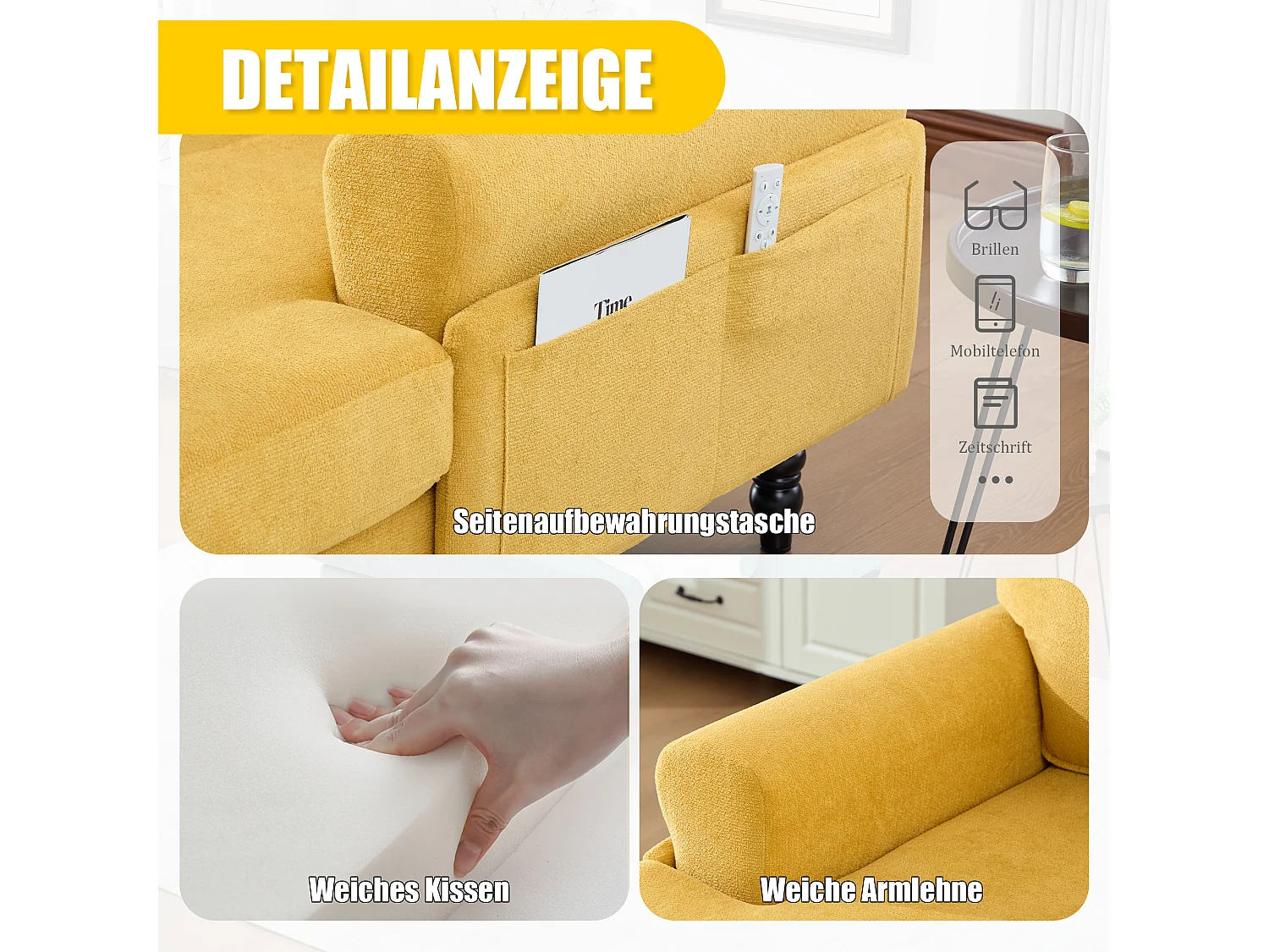 Relaxzetel 1 Zitplaats in Chenille - Omhullende Rugleuning - Extra Diepe Zitting van 100 cm - Structuur tot 250 kg - Ideaal voor de Woonkamer, Kantoor en Balkon - M