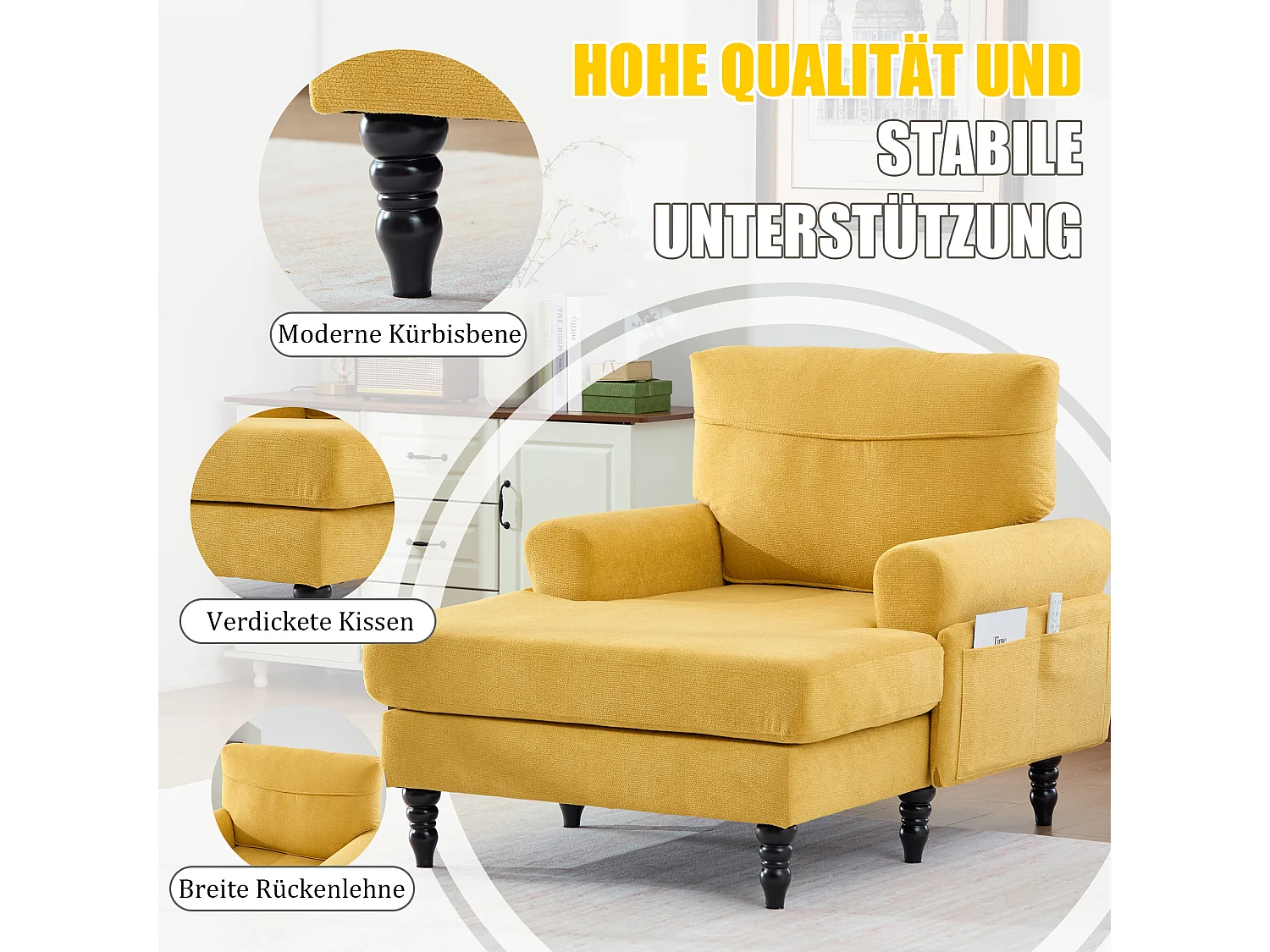 Relaxzetel 1 Zitplaats in Chenille - Omhullende Rugleuning - Extra Diepe Zitting van 100 cm - Structuur tot 250 kg - Ideaal voor de Woonkamer, Kantoor en Balkon - M