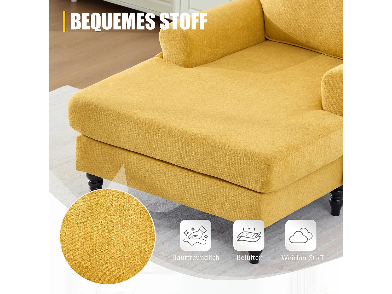 Relaxzetel 1 Zitplaats in Chenille - Omhullende Rugleuning - Extra Diepe Zitting van 100 cm - Structuur tot 250 kg - Ideaal voor de Woonkamer, Kantoor en Balkon - M