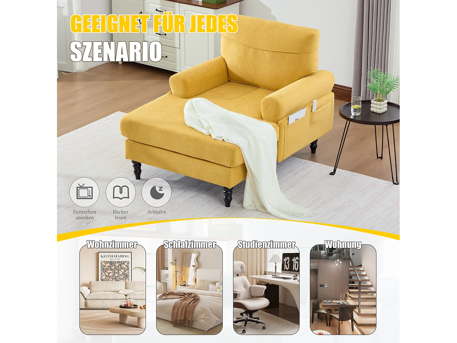 Relaxzetel 1 Zitplaats in Chenille - Omhullende Rugleuning - Extra Diepe Zitting van 100 cm - Structuur tot 250 kg - Ideaal voor de Woonkamer, Kantoor en Balkon - M