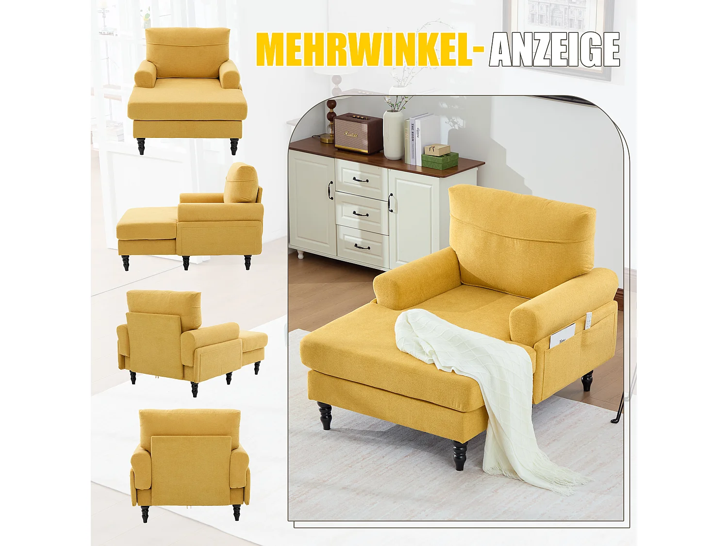 Relaxzetel 1 Zitplaats in Chenille - Omhullende Rugleuning - Extra Diepe Zitting van 100 cm - Structuur tot 250 kg - Ideaal voor de Woonkamer, Kantoor en Balkon - M