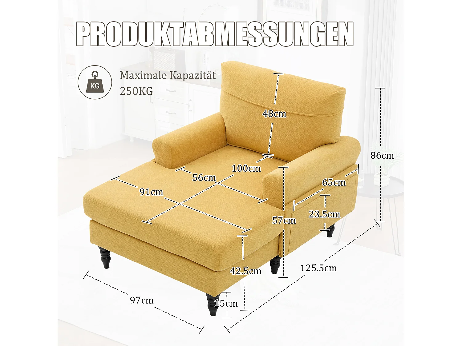 Relaxzetel 1 Zitplaats in Chenille - Omhullende Rugleuning - Extra Diepe Zitting van 100 cm - Structuur tot 250 kg - Ideaal voor de Woonkamer, Kantoor en Balkon - M