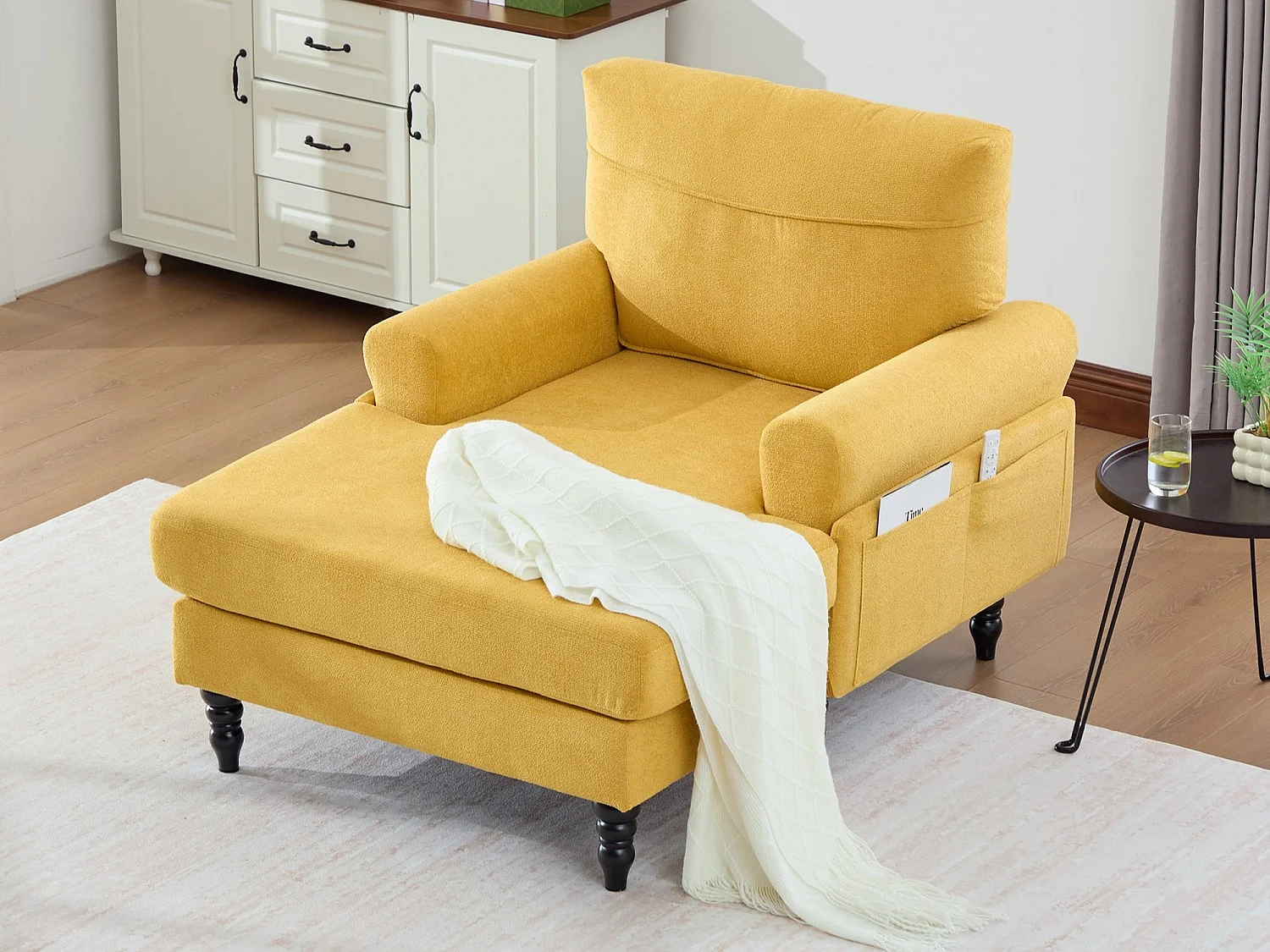 Canapé Relax 1 Place en Chenille - Dossier Enveloppant - Assise Extra-Profonde 100cm - Structure 250kg - Idéal Salon, Bureau et Balcon - Pieds Bois Massif