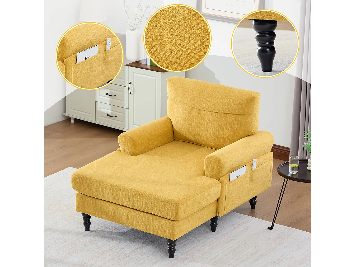 Canapé Relax 1 Place en Chenille - Dossier Enveloppant - Assise Extra-Profonde 100cm - Structure 250kg - Idéal Salon, Bureau et Balcon - Pieds Bois Massif