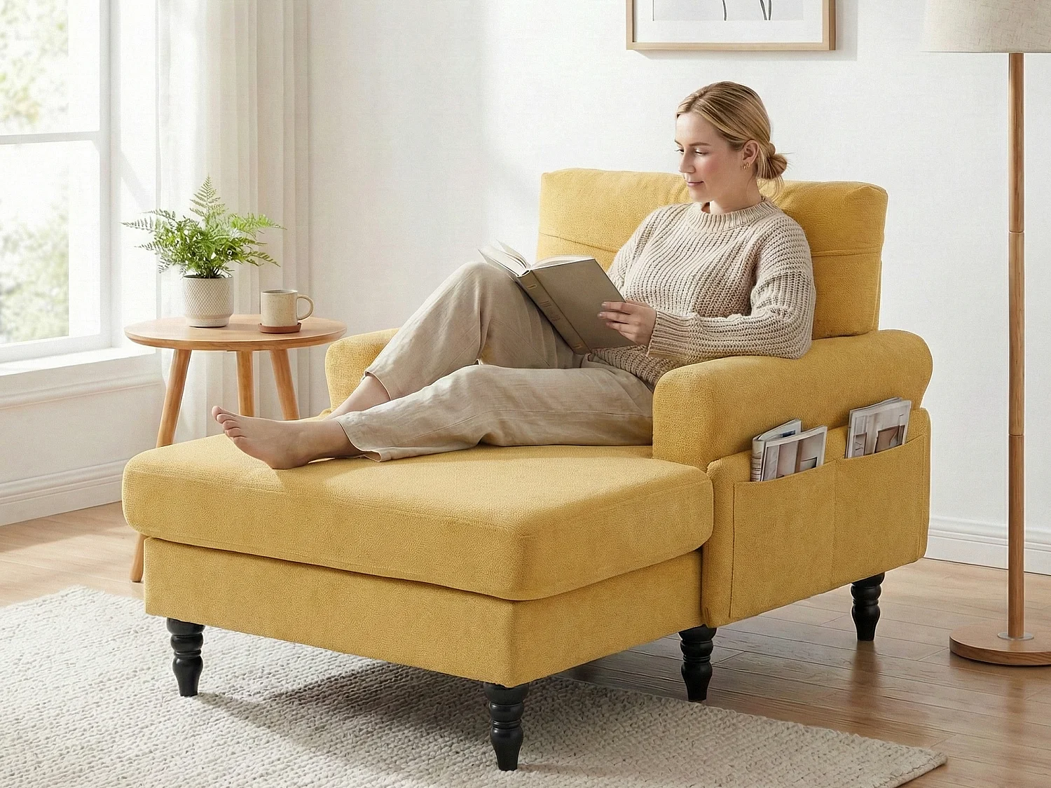 Canapé Relax 1 Place en Chenille - Dossier Enveloppant - Assise Extra-Profonde 100cm - Structure 250kg - Idéal Salon, Bureau et Balcon - Pieds Bois Massif