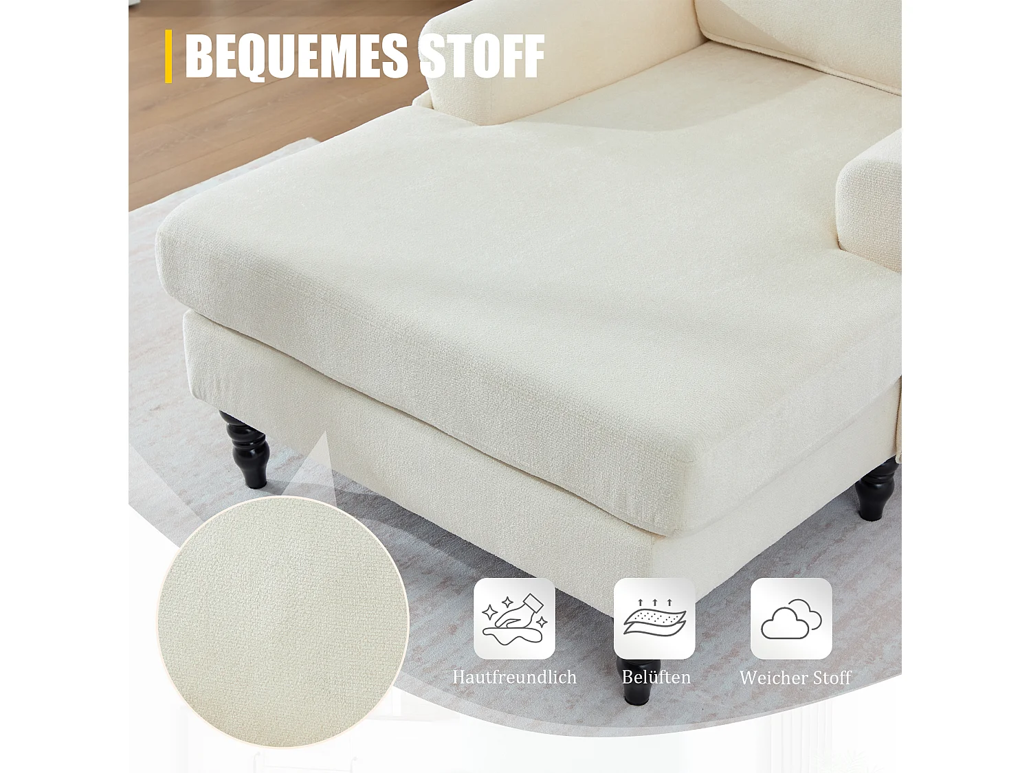 Canapé Relax 1 Place en Chenille - Dossier Enveloppant - Assise Extra-Profonde 100cm - Structure 250kg - Idéal Salon, Bureau et Balcon - Pieds Bois Massif