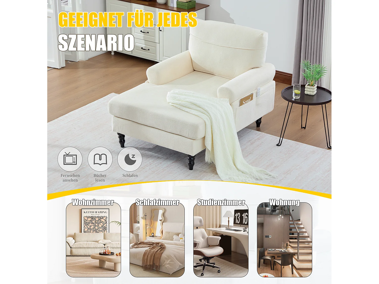 Canapé Relax 1 Place en Chenille - Dossier Enveloppant - Assise Extra-Profonde 100cm - Structure 250kg - Idéal Salon, Bureau et Balcon - Pieds Bois Massif