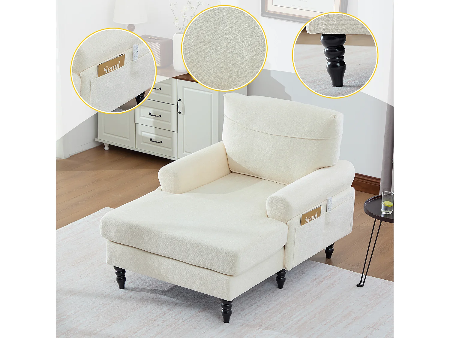 Canapé Relax 1 Place en Chenille - Dossier Enveloppant - Assise Extra-Profonde 100cm - Structure 250kg - Idéal Salon, Bureau et Balcon - Pieds Bois Massif