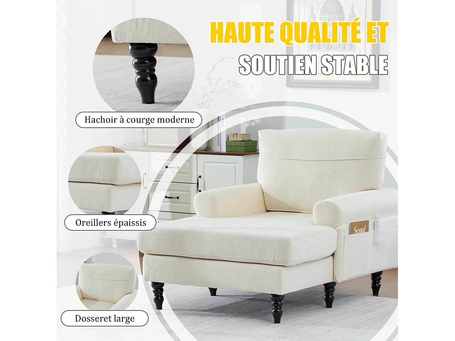 Relaxzetel 1 Zitplaats in Chenille - Omhullende Rugleuning - Extra Diepe Zitting van 100 cm - Structuur tot 250 kg - Ideaal voor de Woonkamer, Kantoor en Balkon - M