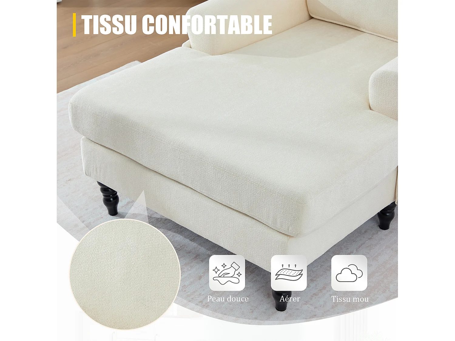 Relaxzetel 1 Zitplaats in Chenille - Omhullende Rugleuning - Extra Diepe Zitting van 100 cm - Structuur tot 250 kg - Ideaal voor de Woonkamer, Kantoor en Balkon - M