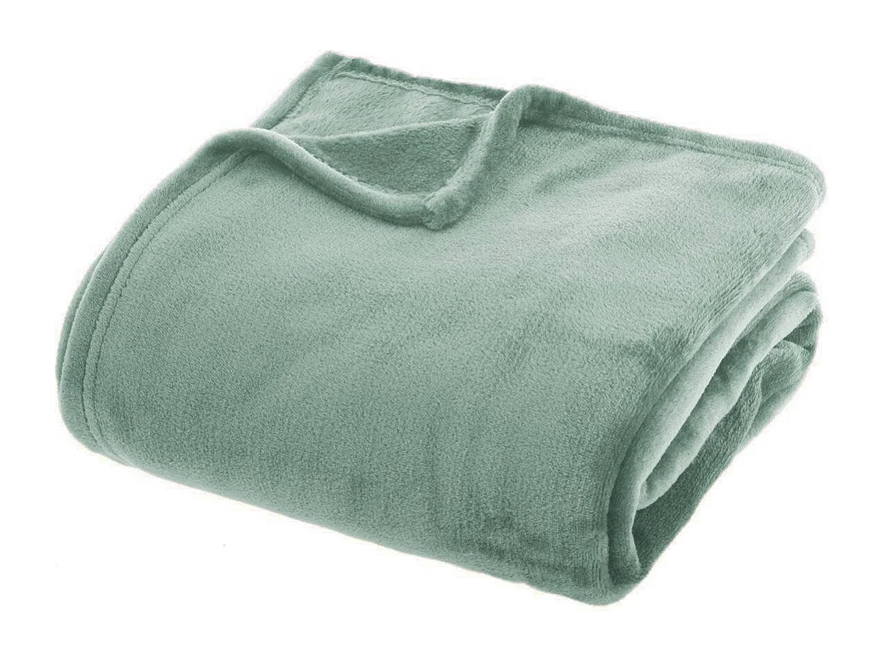 Plaid couverture en flanelle coloris Vert- Longueur 230 x largeur 180