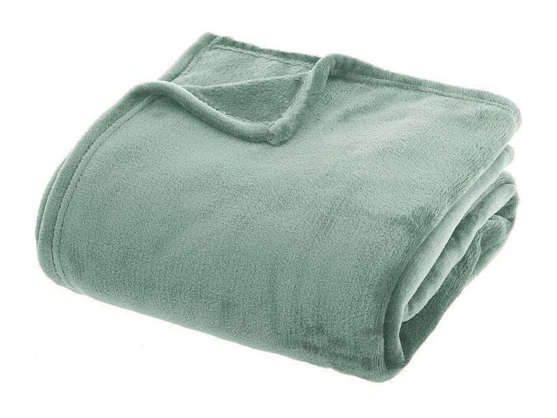 Plaid couverture en flanelle coloris Vert- Longueur 230 x largeur 180
