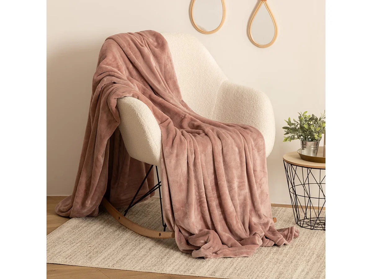 Plaid couverture en flanelle coloris Rose - Longueur 230 x largeur 180