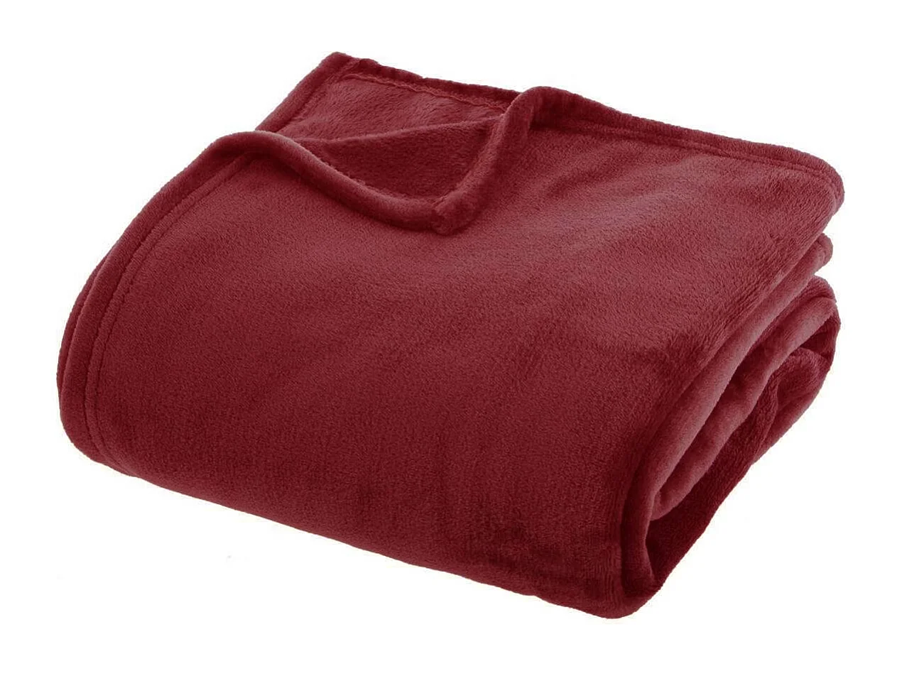 Plaid couverture en flanelle coloris Rouge Grenat - Longueur 230 x largeur 180