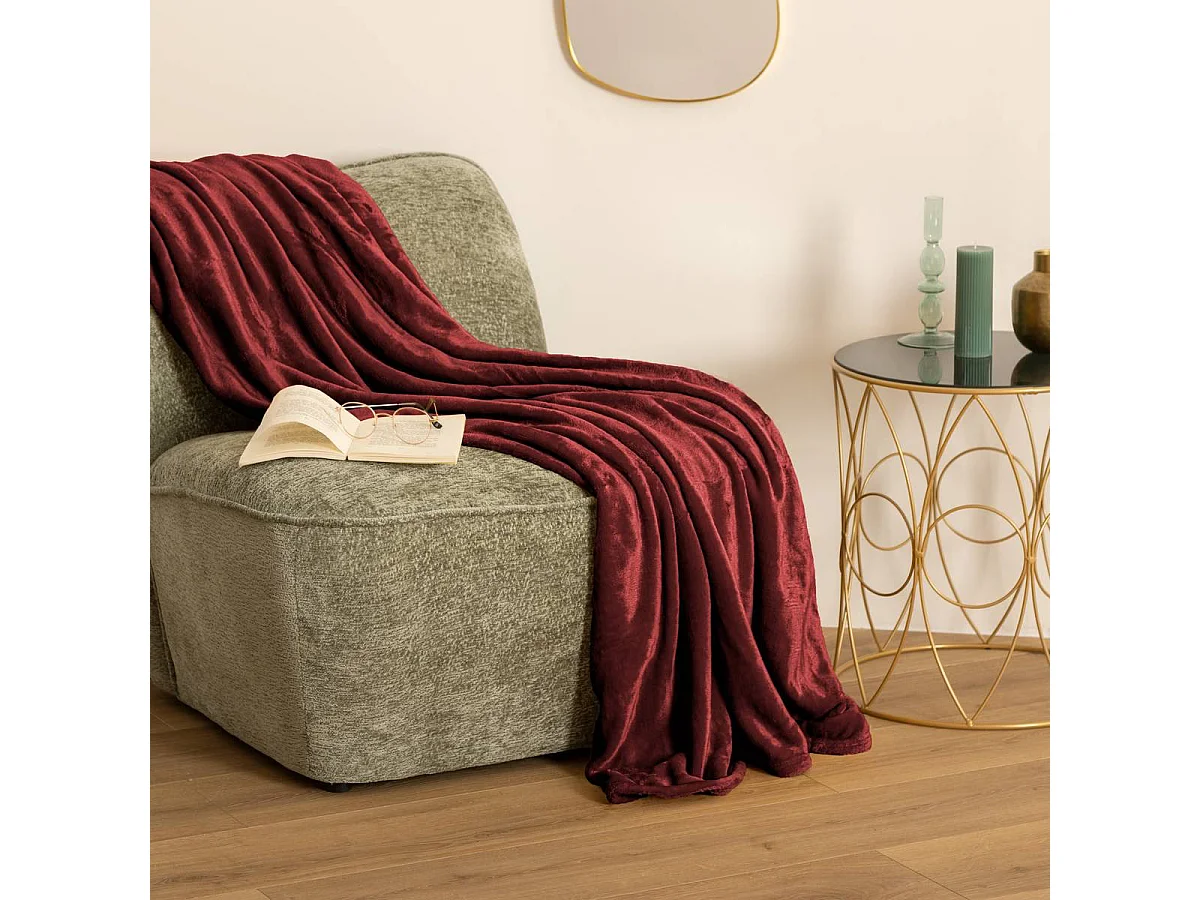 Plaid couverture en flanelle coloris Rouge Grenat - Longueur 230 x largeur 180