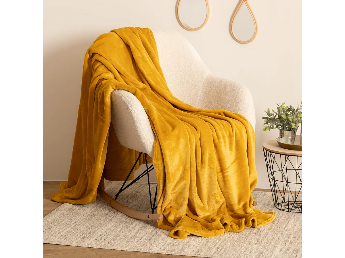 Plaid couverture en flanelle coloris Jaune - Longueur 230 x largeur 180