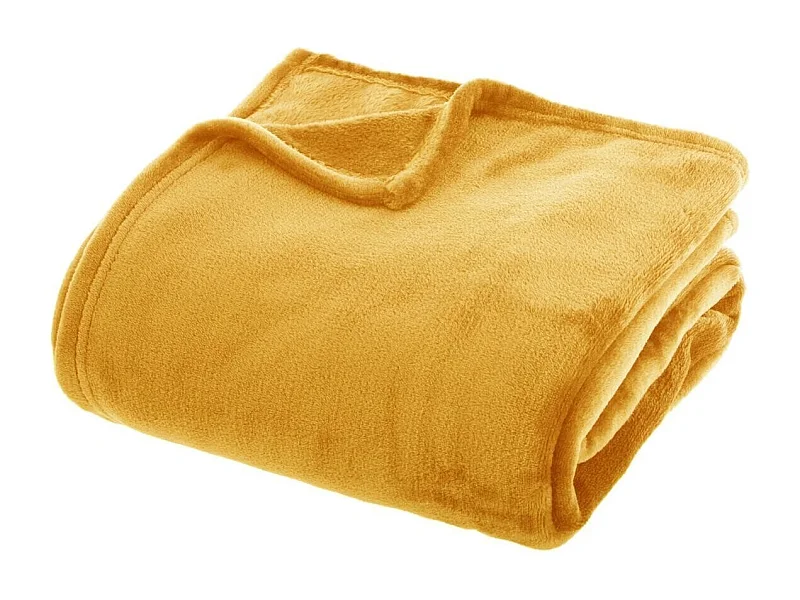Plaid couverture en flanelle coloris Jaune - Longueur 230 x largeur 180