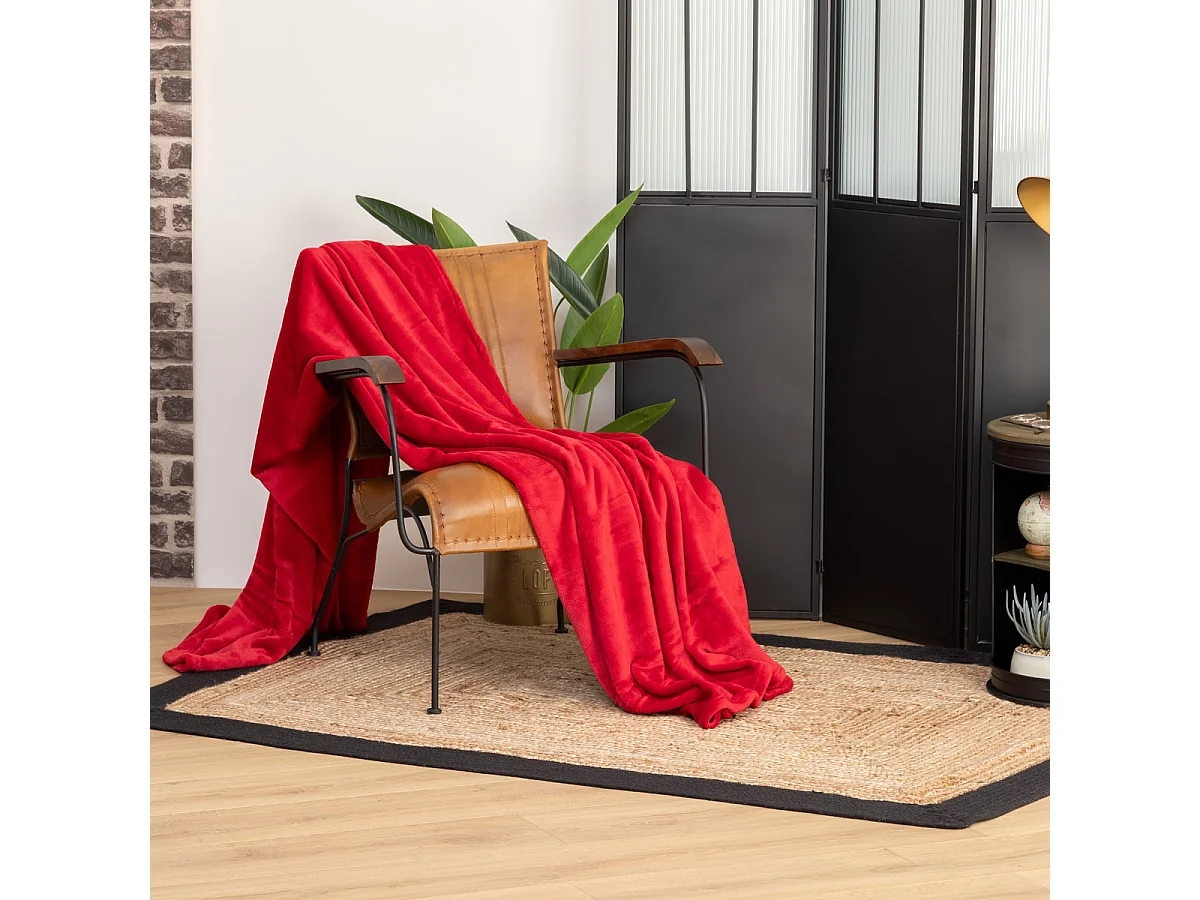 Plaid couverture en flanelle coloris Rouge - Longueur 230 x largeur 180