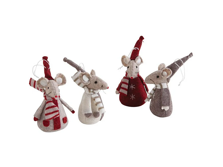 Lot de 4 souris décoratives en feutrine et coton – Décoration Noël et intérieur cosy