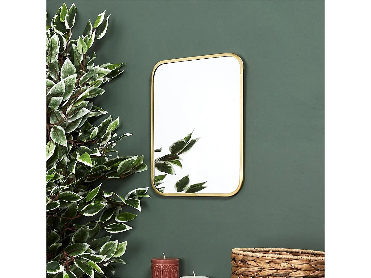 Miroir Rectangulaire Cadre Métal Doré Coins Arrondis 25x34cm - POPPY