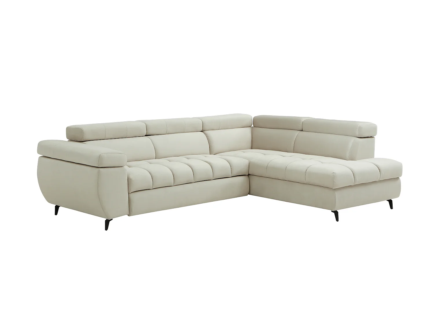 Canapé d'angle droit convertible en velours beige NIACATO