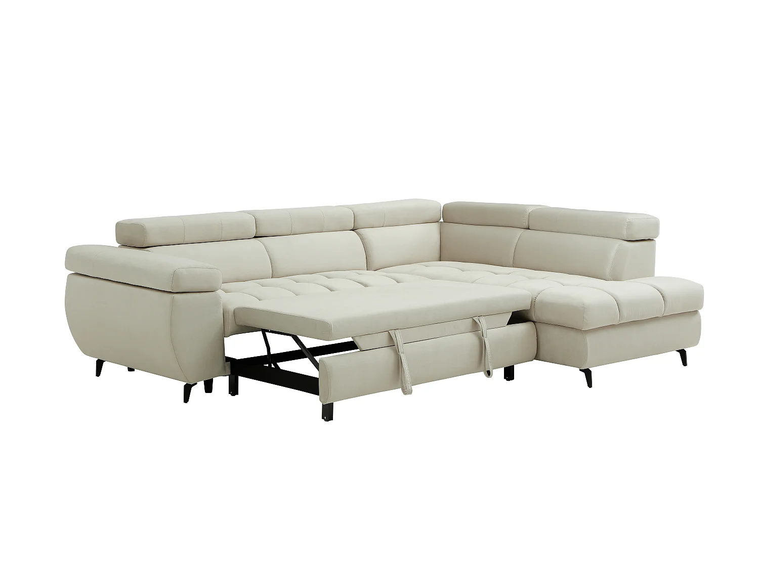 Canapé d'angle droit convertible en velours beige NIACATO