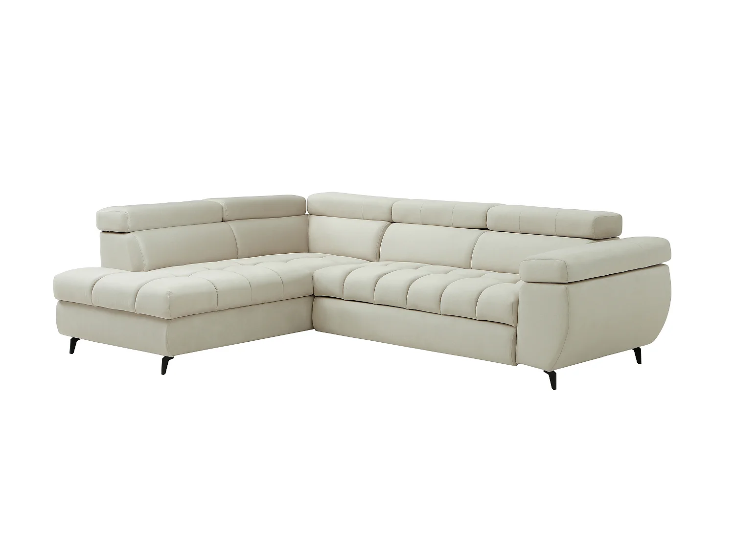 Canapé d'angle gauche convertible en velours beige NIACATO