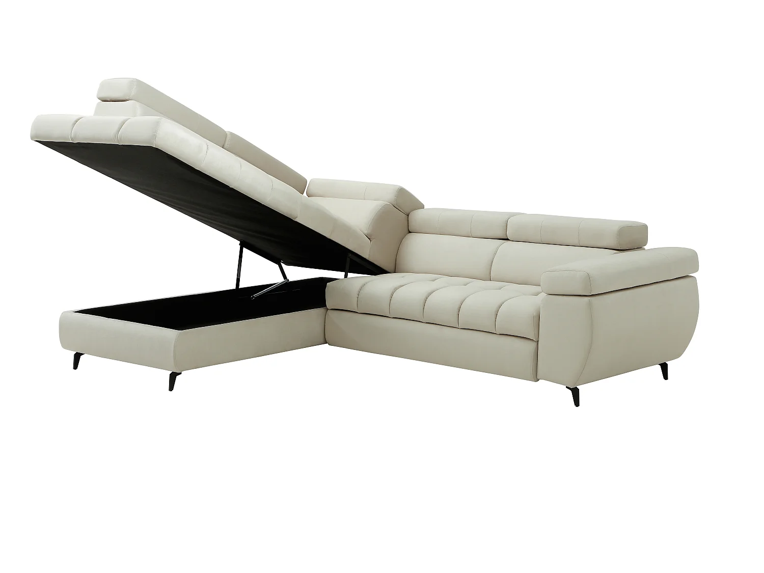 Canapé d'angle gauche convertible en velours beige NIACATO