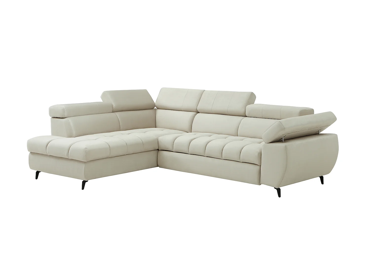 Canapé d'angle gauche convertible en velours beige NIACATO