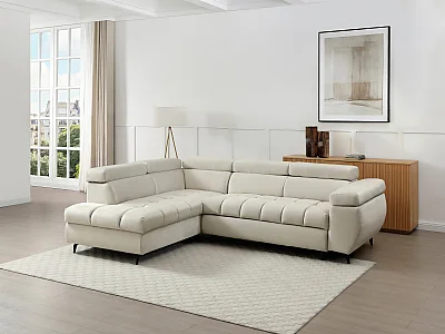 Ecksofa mit Schlaffunktion - Ecke links - Samt Beige - NIACATO